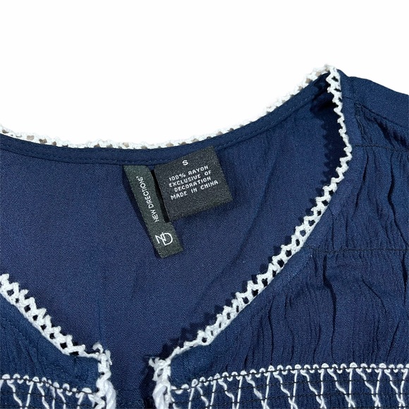 Navy Embroidered Sleeveless Tassel Ruched Tank - Picture 4 of 6